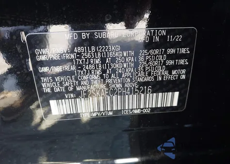 2023 Subaru Forester Premium from USA, damaged, VIN JF2SKAEC2PH415216